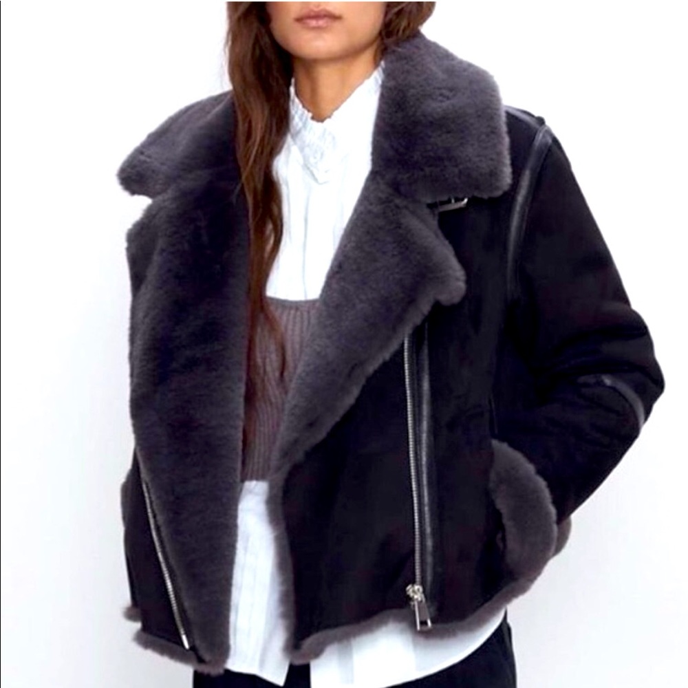 Zara faux fur moto jacket